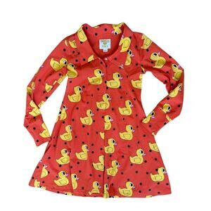 Hugo Loves Tiki Girls Rubber Ducky Orange Dress Size 12Y Polka Dot Bright